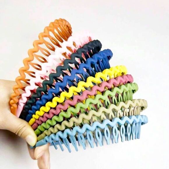 9pc Solid Wave-Shape Hair Claw Hairband - Picture 1 of 12